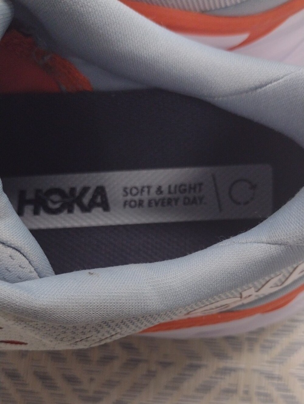 Hoka One One Clifton 8 Light Gray and Coral Athletic Shoe . - Picture 15 of 16